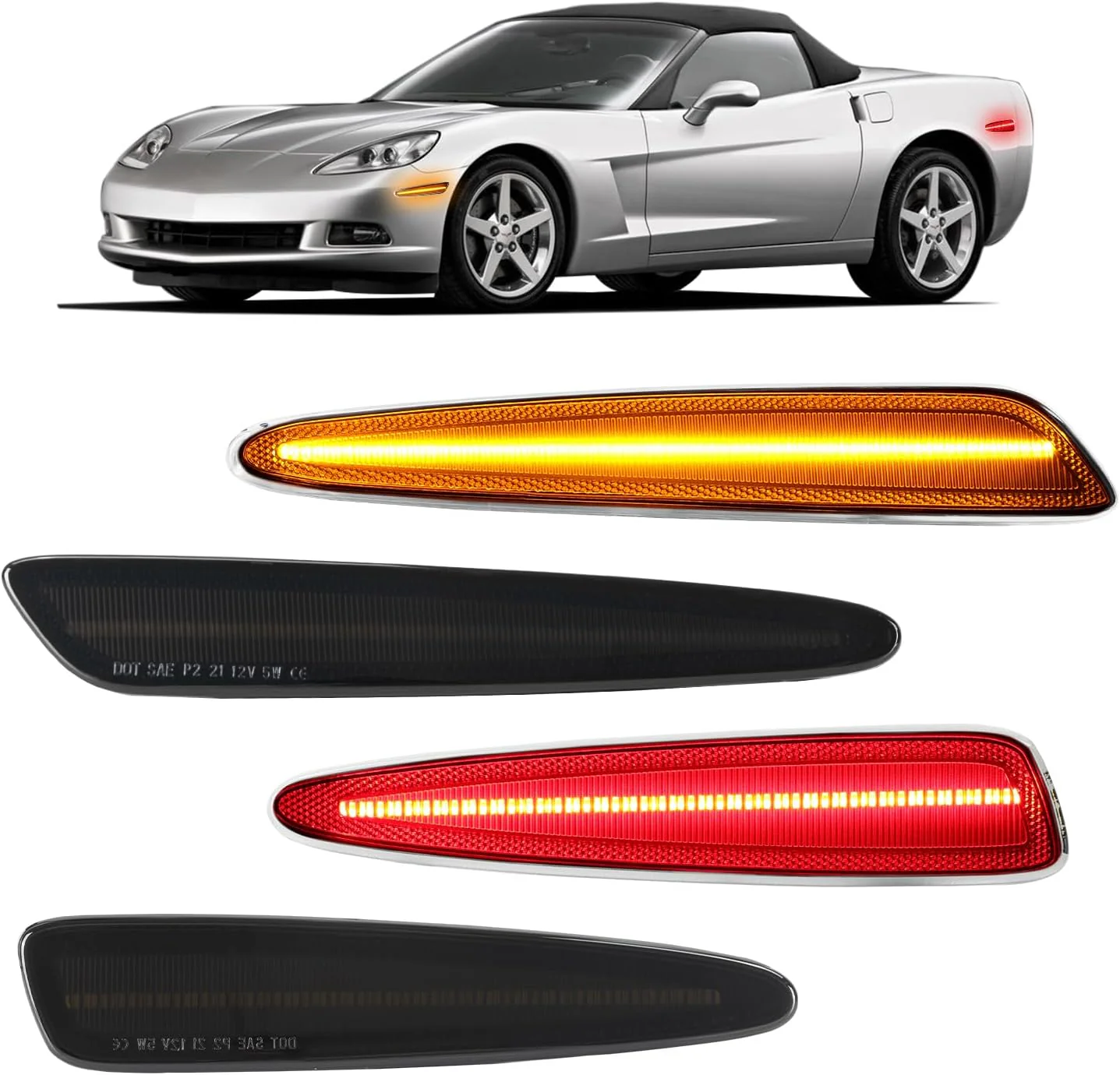 2005-2013 Chevrolet C6 Corvette Clear or Smoked LED Sidemarker Lights - Image 6