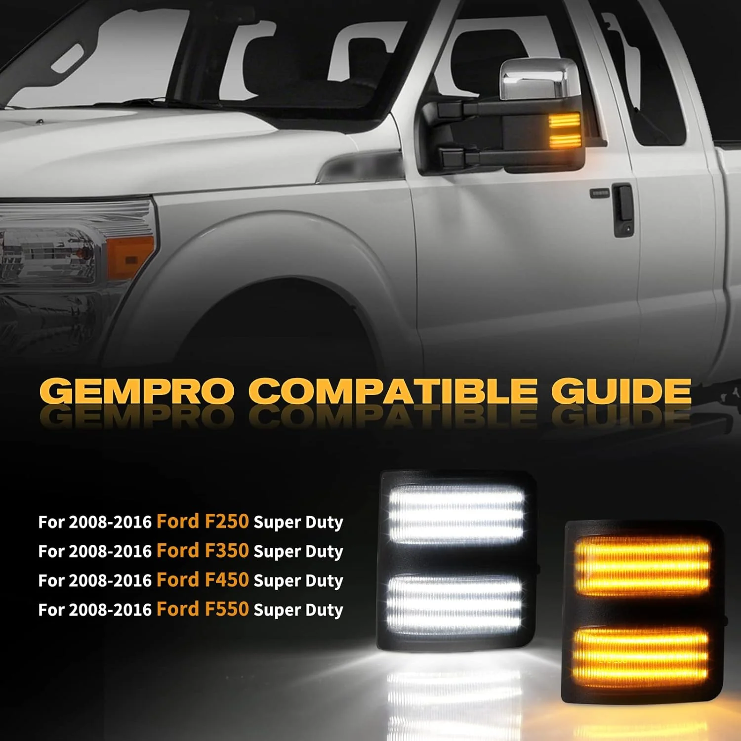 2008-2016 Ford F250 Super Duty Switchback LED Smoked Mirror Lights - Image 7