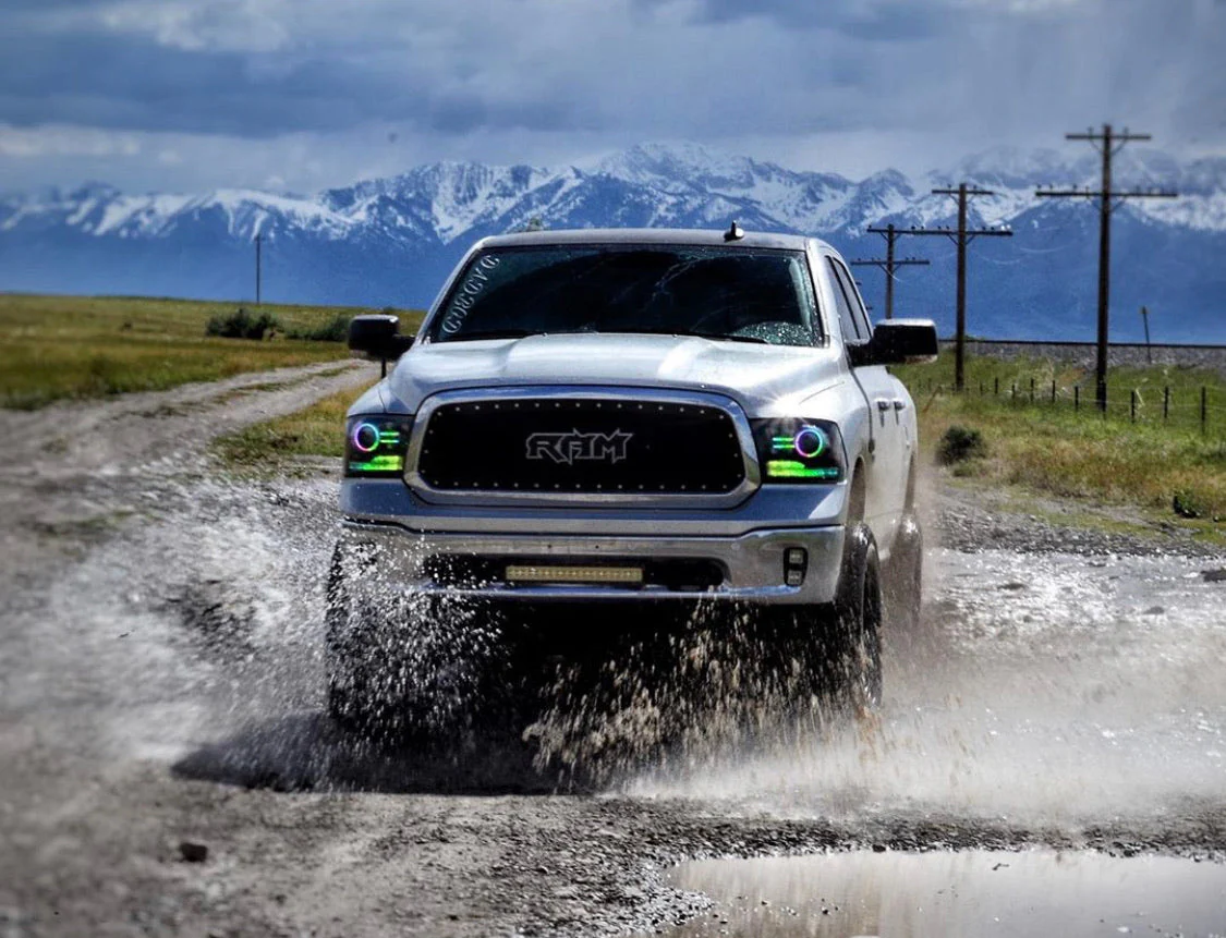 2009-2018 Dodge Ram 1500 HD RGBW Flow Series LED Halo DRL Headlights - Image 4