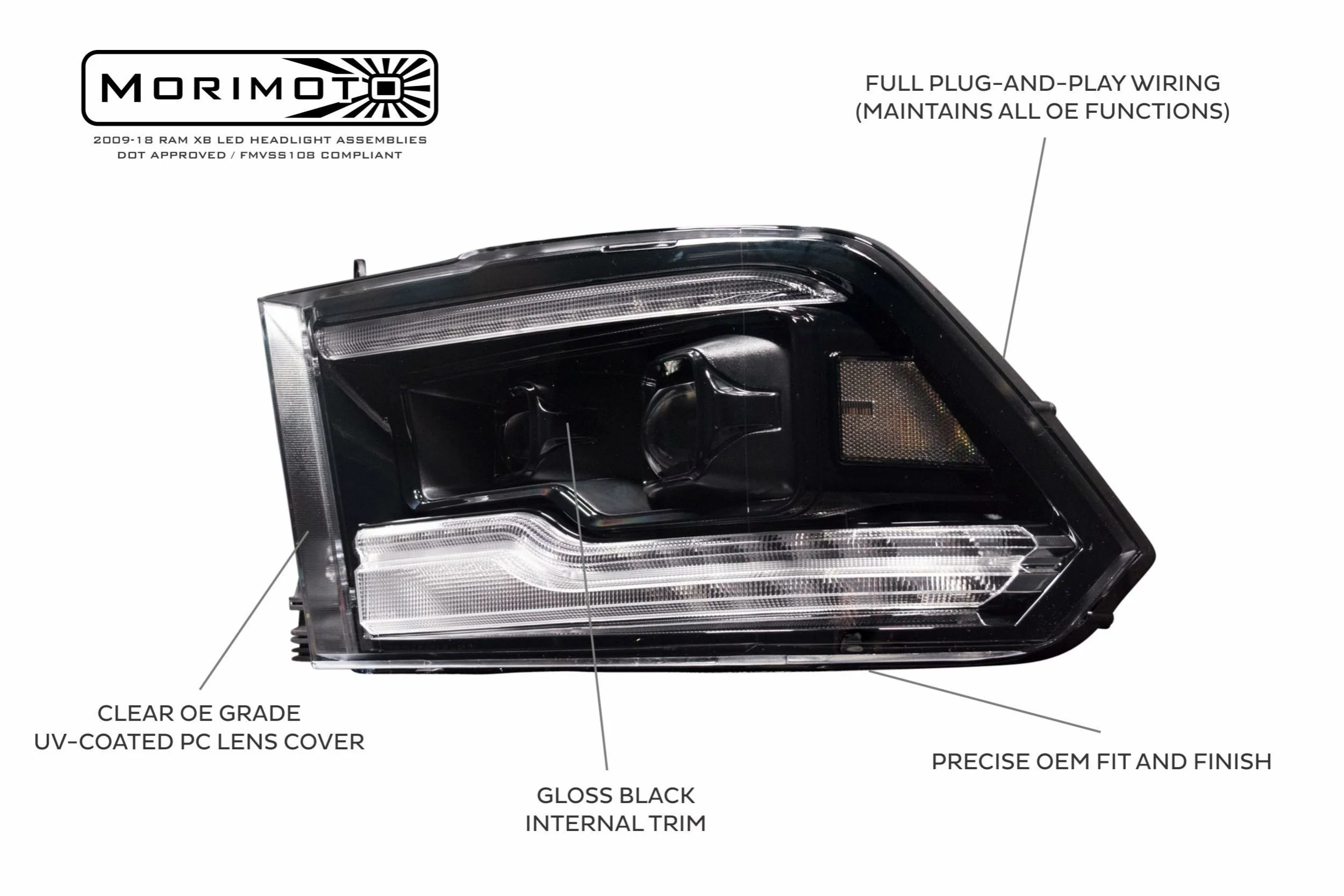 2009-2018 Dodge Ram XB White Amber LED DRL Projector Headlights - Image 20