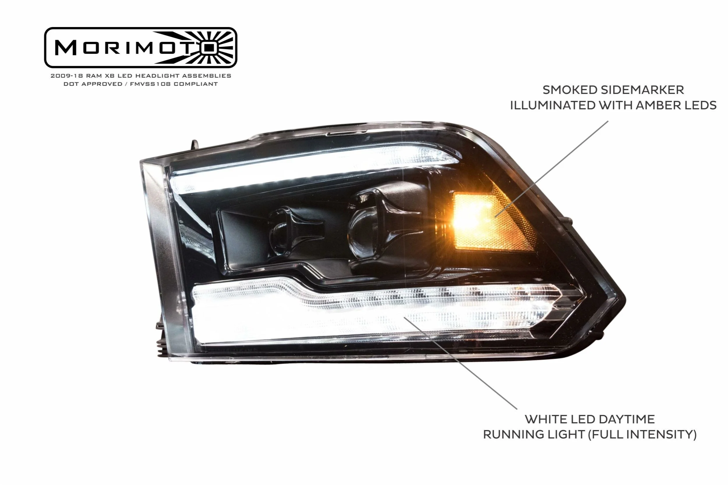 2009-2018 Dodge Ram XB White Amber LED DRL Projector Headlights - Image 21