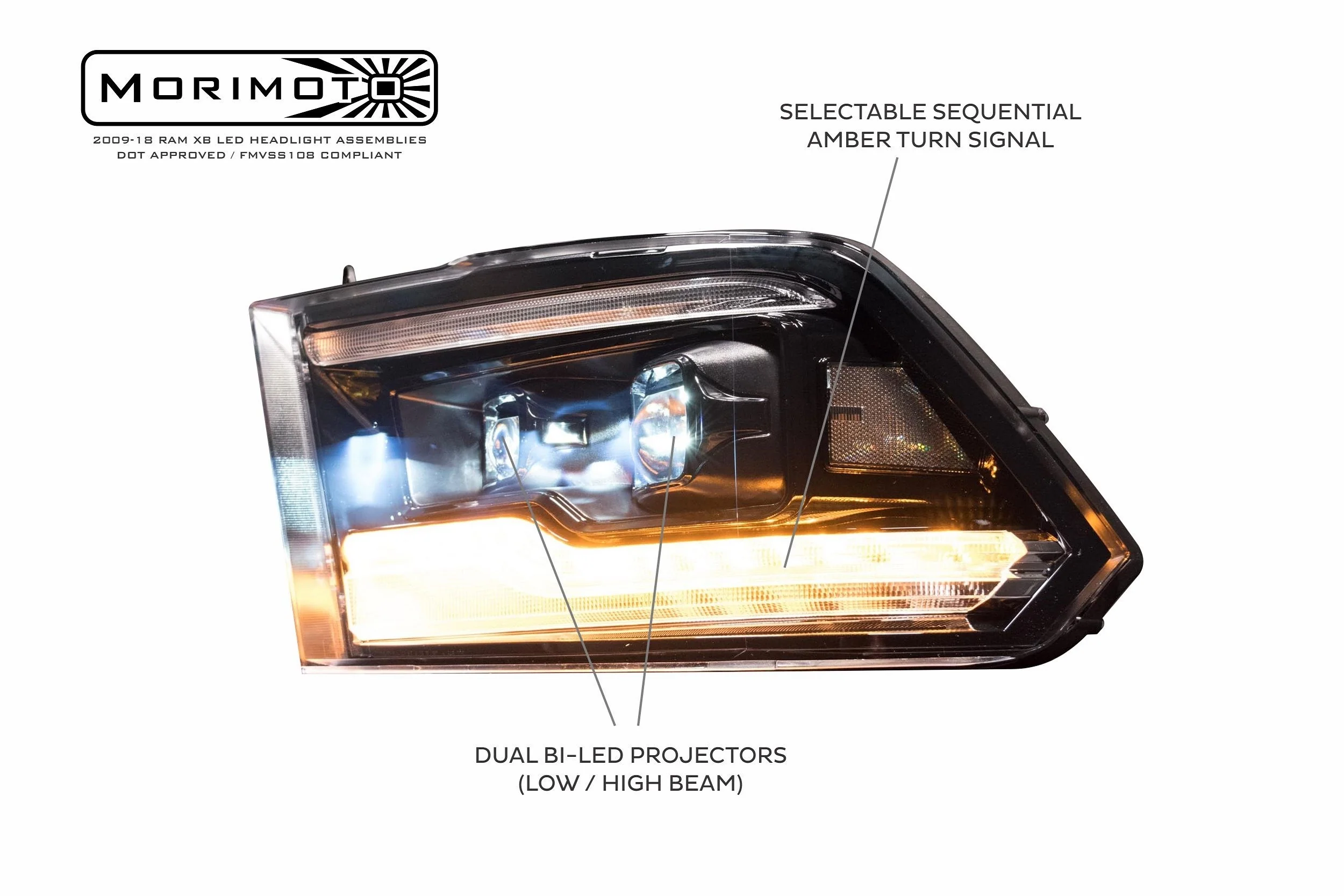 2009-2018 Dodge Ram XB White Amber LED DRL Projector Headlights - Image 22