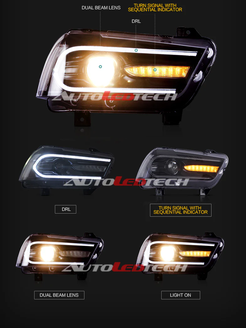 2011-2014 Dodge Charger RGBW Flow Series LED DRL Projector Headlights - Image 29