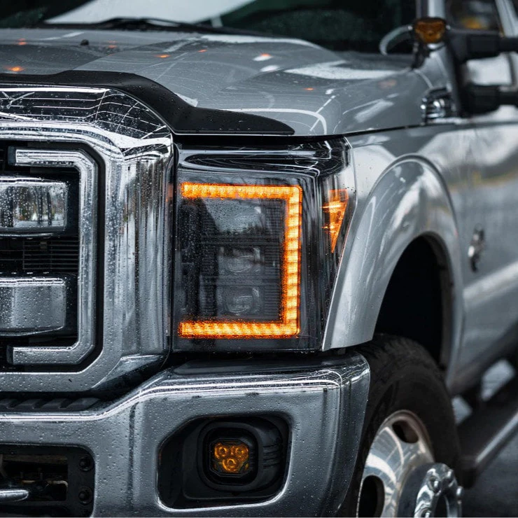 2011-2016 Ford Super Duty F250 White Amber XB LED DRL Projector Headlights - Image 3