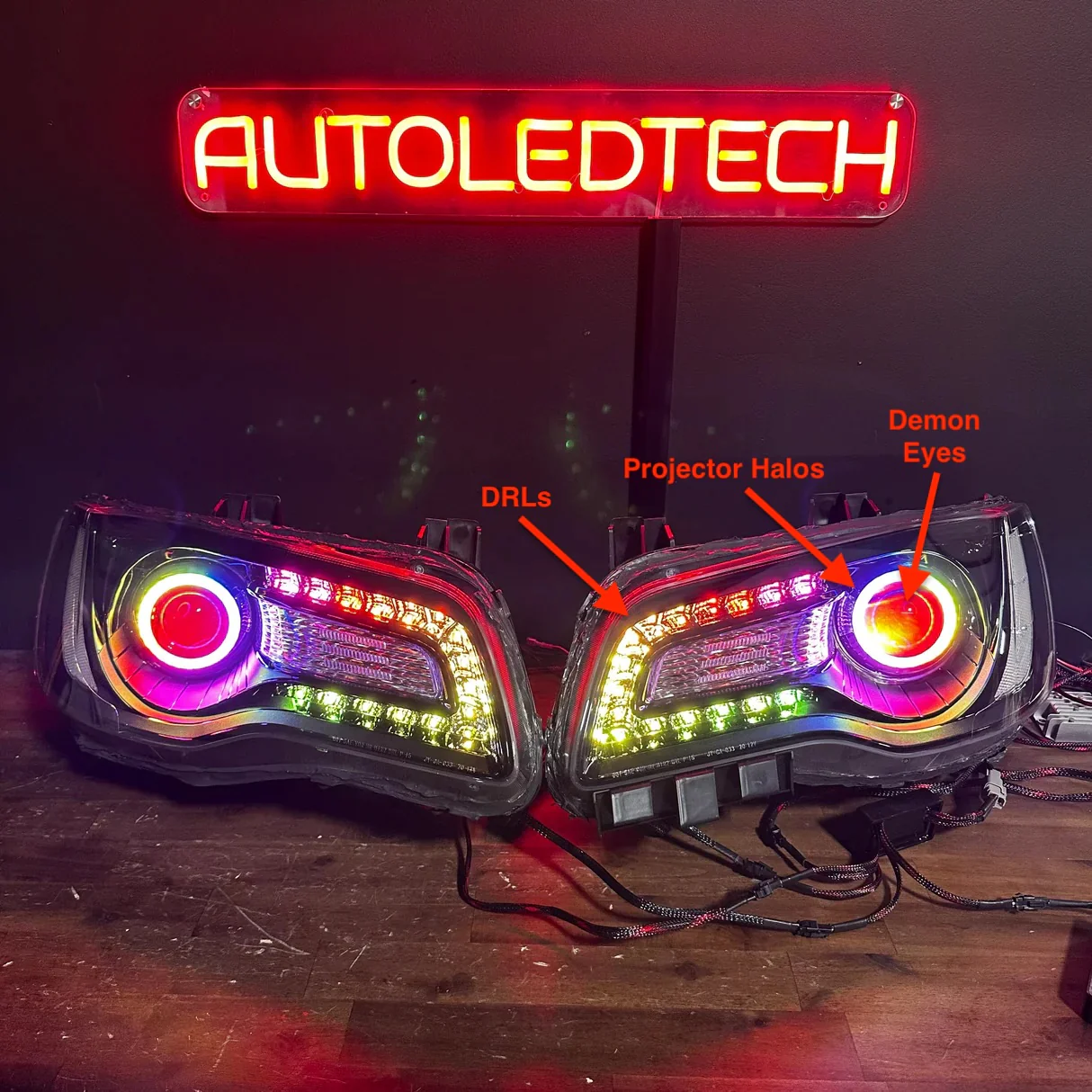 2011-2023 Chrysler 300 RGBW Flow Series LED Halo DRL Prebuilt Headlights - Image 3