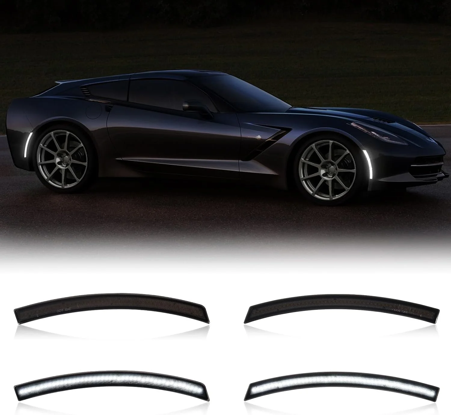 2014-2019 Chevrolet C7 Corvette Clear or Smoked LED Sidemarkers Rear Bumper Lights - Image 22
