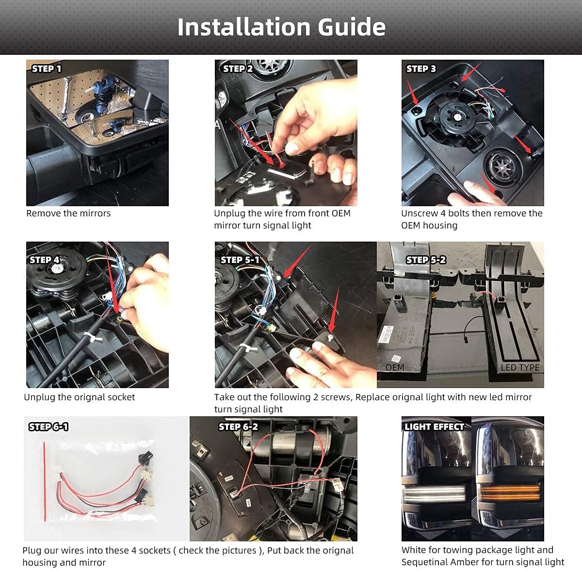 2014-2019 GMC Chevy Sierra Silverado HD Smoked Switchback LED Mirror Lights - Image 5