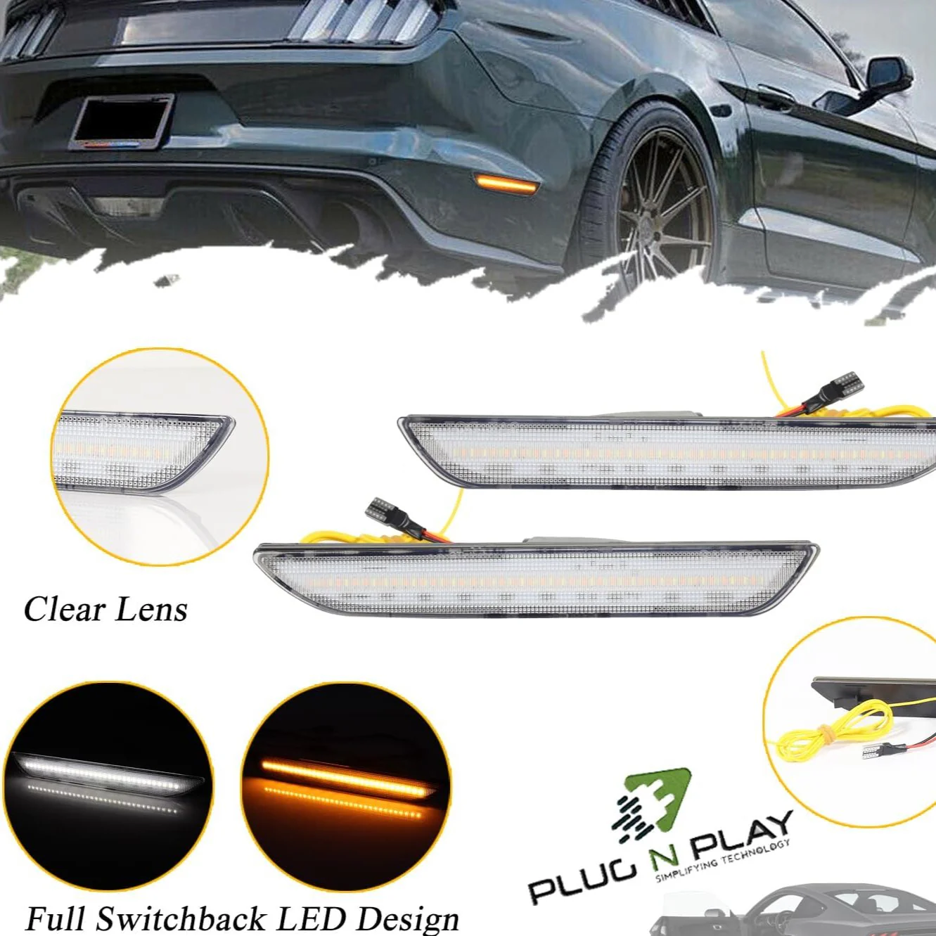 2015-2017 Ford Mustang Smoked Clear Sequential Switchback LED Side Marker Lights - Image 4