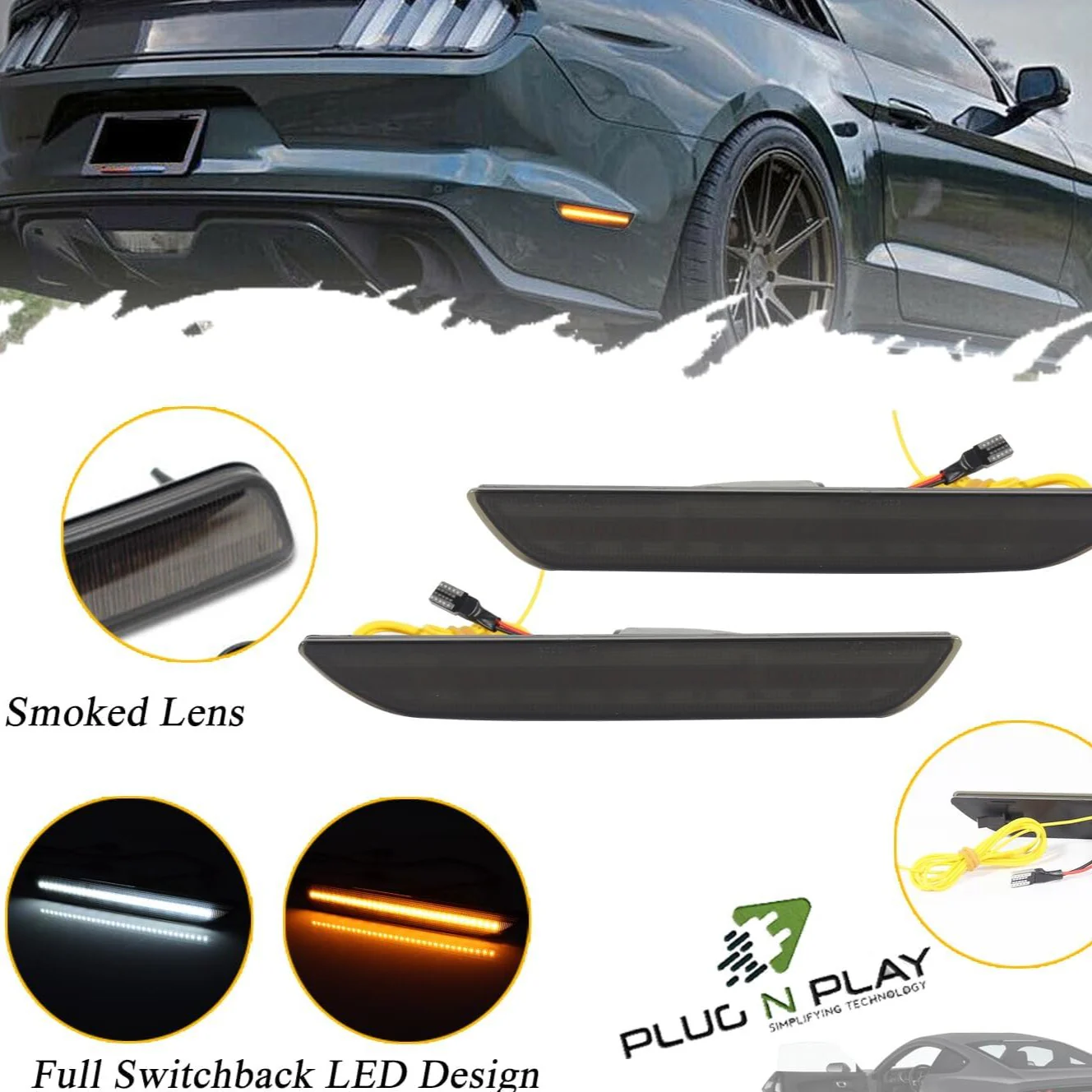 2015-2017 Ford Mustang Smoked Clear Sequential Switchback LED Side Marker Lights - Image 5