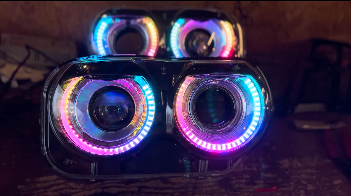 2015-2023 Dodge Challenger RGBW Flow Series LED Halo DRL Prebuilt Headlights - Image 17