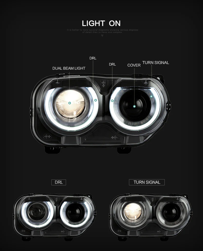 2015-2023 Dodge Challenger RGBW Flow Series LED Halo DRL Prebuilt Headlights - Image 33