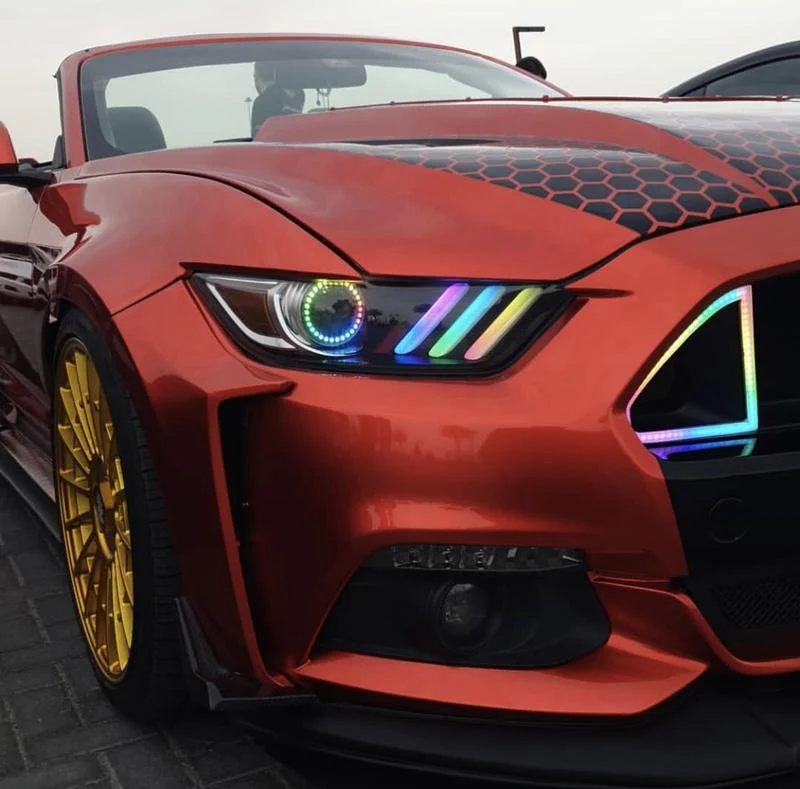 2015-2017 Ford Mustang Flow Series RGBW LED DRL Halo Prebuilt Headlights - Image 11