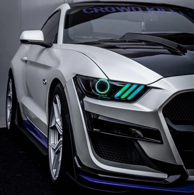 2015-2017 Ford Mustang Flow Series RGBW LED DRL Halo Prebuilt Headlights - Image 5