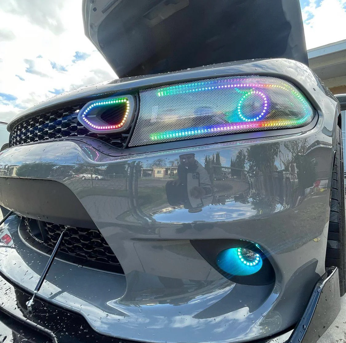 2015-2023 Dodge Charger RGBW Flow Series LED Grill Snorkel Air Intake Halo Kit - Image 3