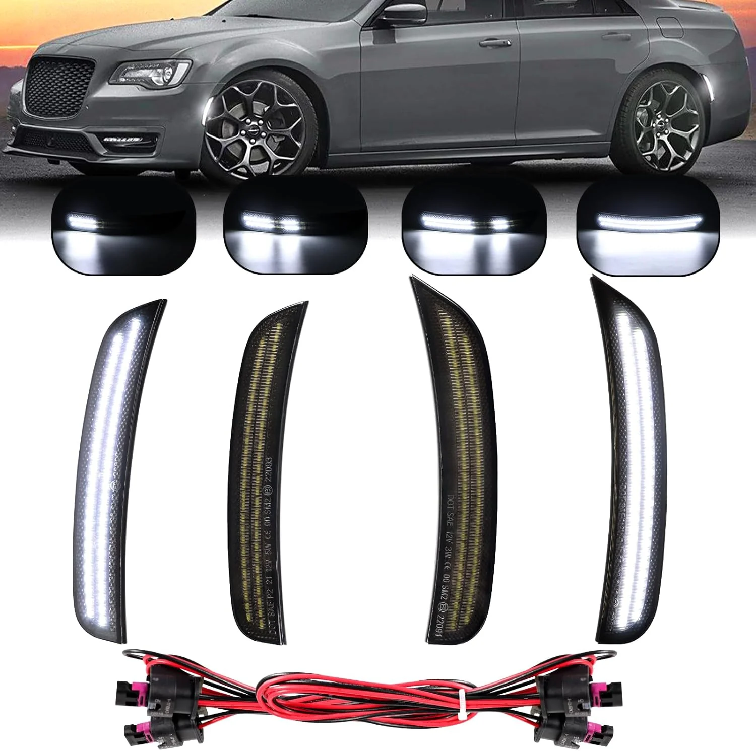 2015-2023 Chrysler 300 SCANNING White LED Smoked Side Marker Lights - Image 3