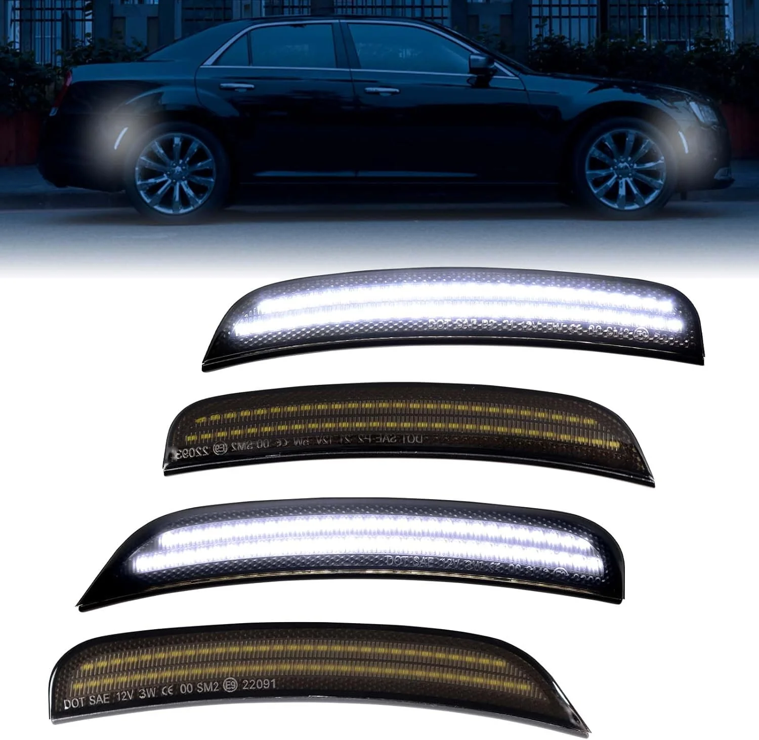 2015-2023 Chrysler 300 SCANNING White LED Smoked Side Marker Lights - Image 4