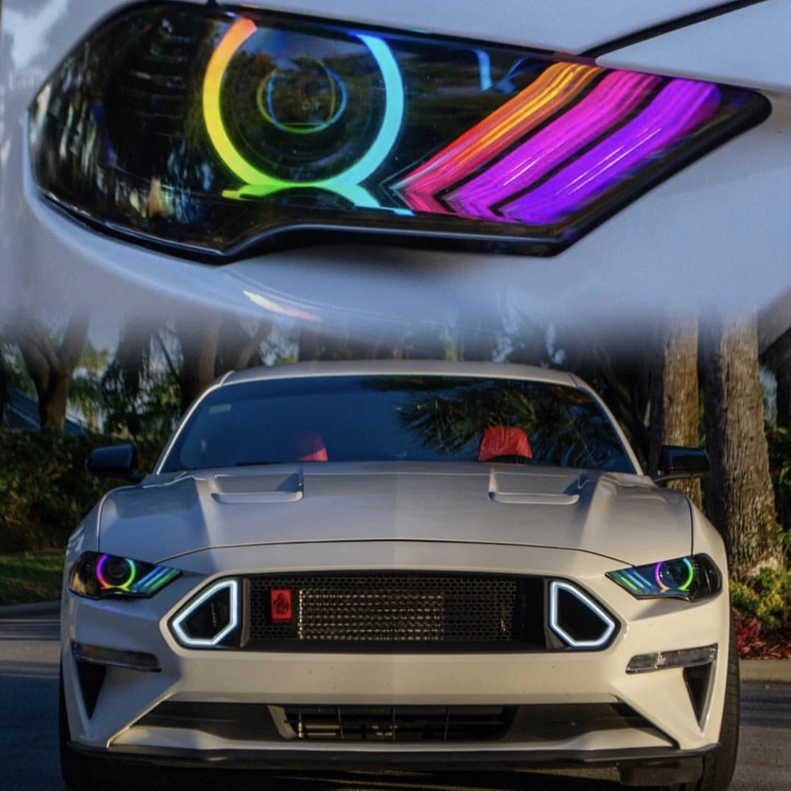 2018-2023 Ford Mustang RGBW Flow Series LED DRL Halo Headlights - Image 7