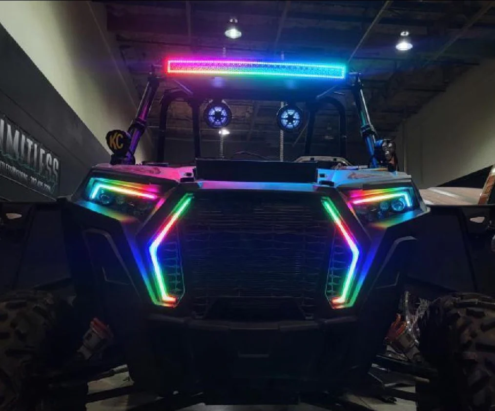 2019-2022 Polaris RZR XP 1000/Turbo/S RGBW Color-Chasing LED Fang Grill DRL Lights - Image 3