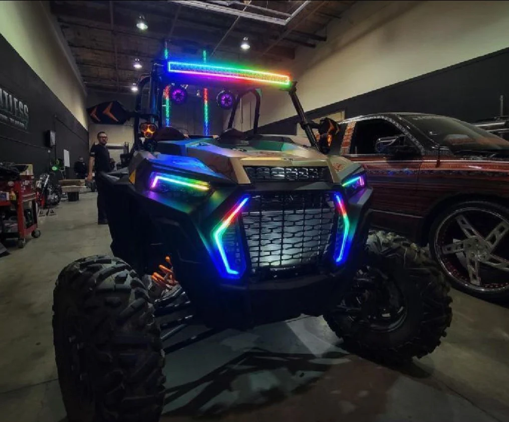 2019-2022 Polaris RZR XP 1000/Turbo/S RGBW Color-Chasing LED Fang Grill DRL Lights - Image 4