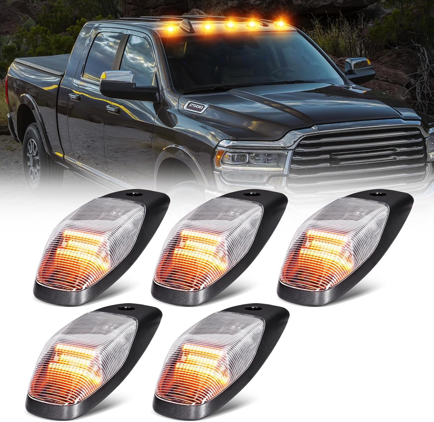 2019-2026 Ram HD Clear Smoked White Amber LED Roof Cab Lights - Image 10