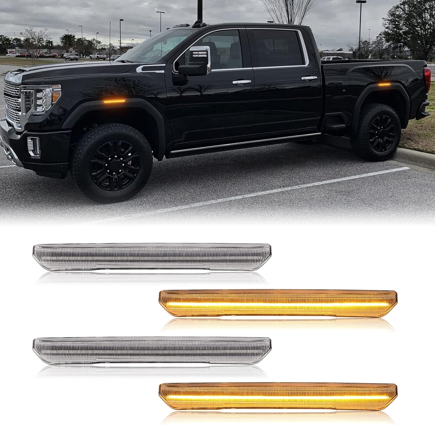 2020-2026+ GMC Sierra HD 2500 Smoked White Amber SCANNING LED Side Markers - Image 11