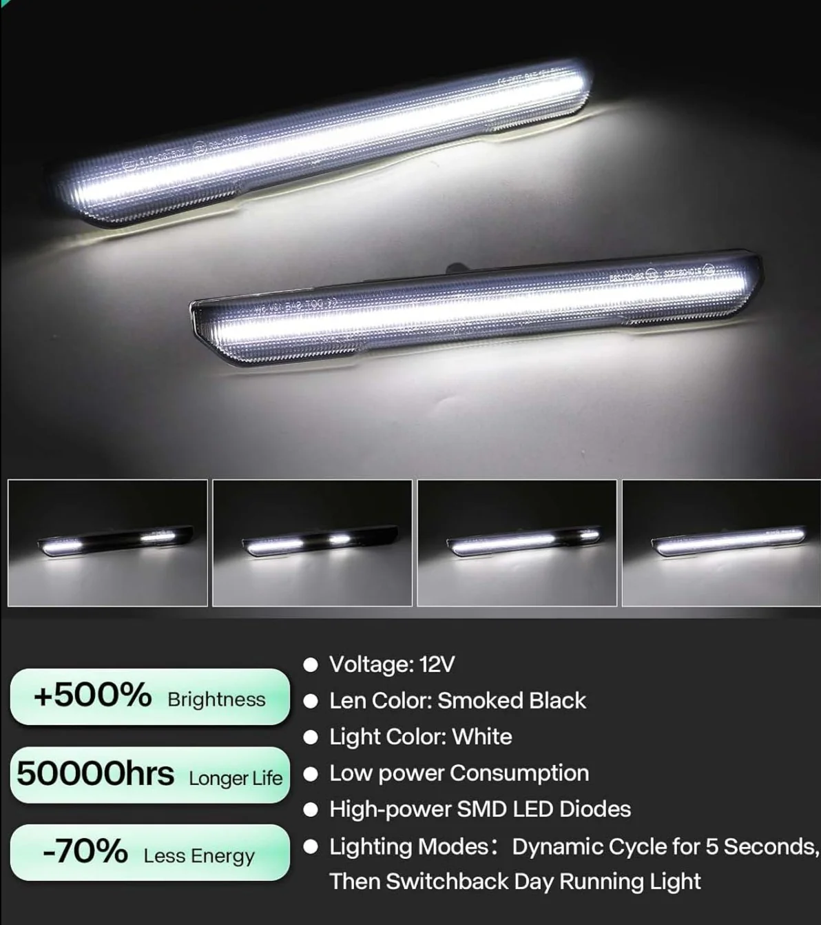 2020-2026+ GMC Sierra HD 2500 Smoked White Amber SCANNING LED Side Markers - Image 14