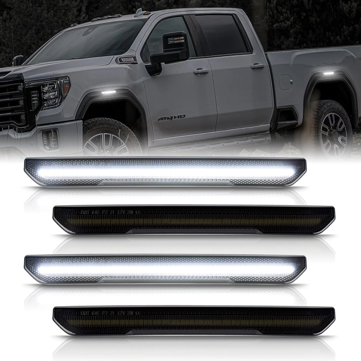 2020-2026+ GMC Sierra HD 2500 Smoked White Amber SCANNING LED Side Markers - Image 3