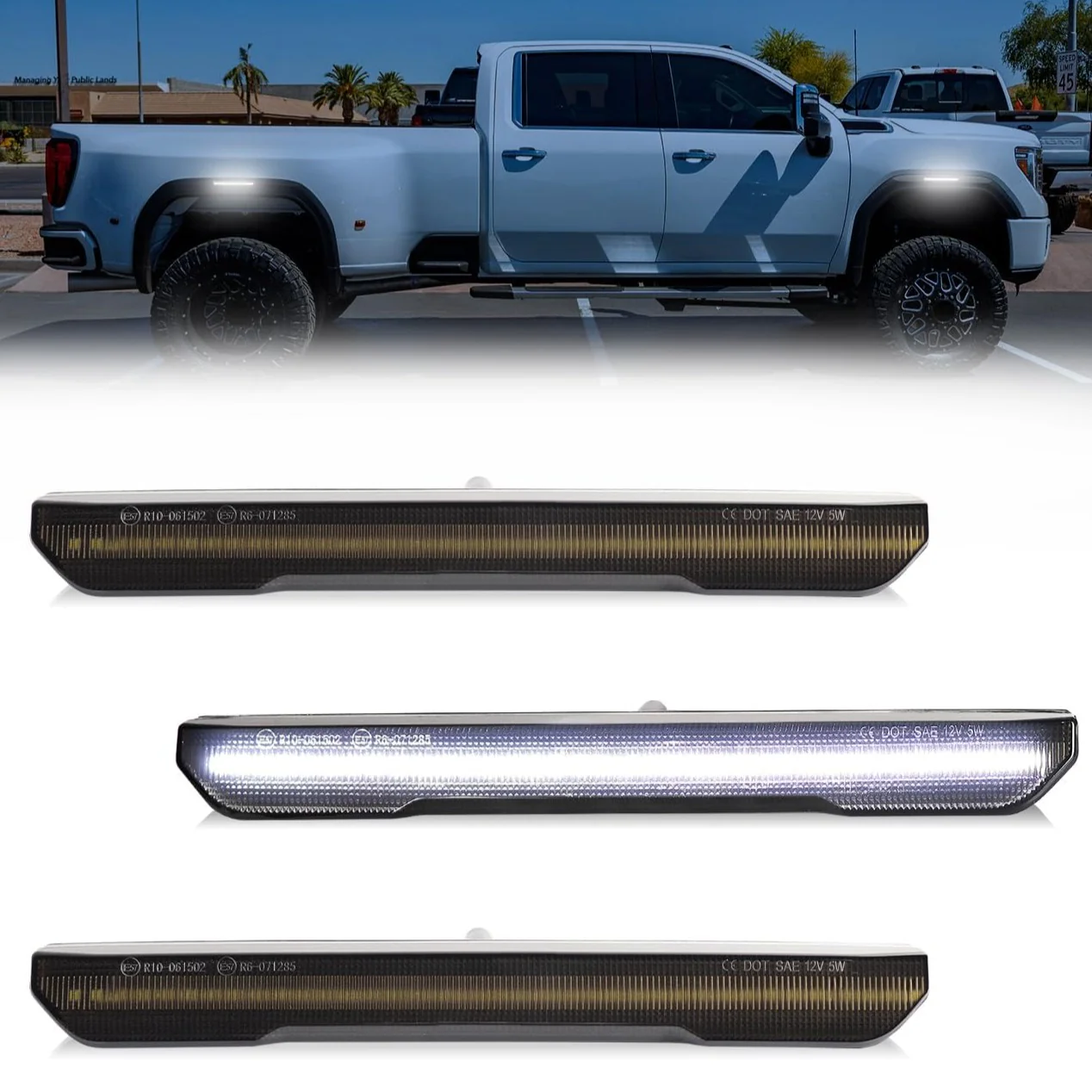 2020-2026+ GMC Sierra HD 2500 Smoked White Amber SCANNING LED Side Markers - Image 4