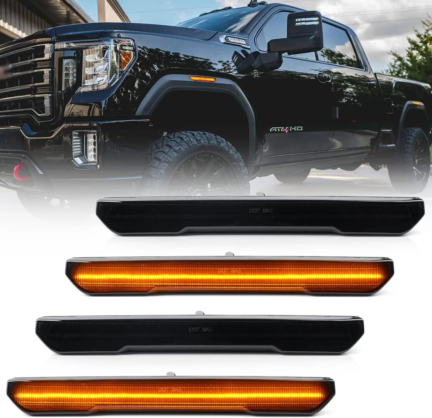 2020-2026+ GMC Sierra HD 2500 Smoked White Amber SCANNING LED Side Markers - Image 5