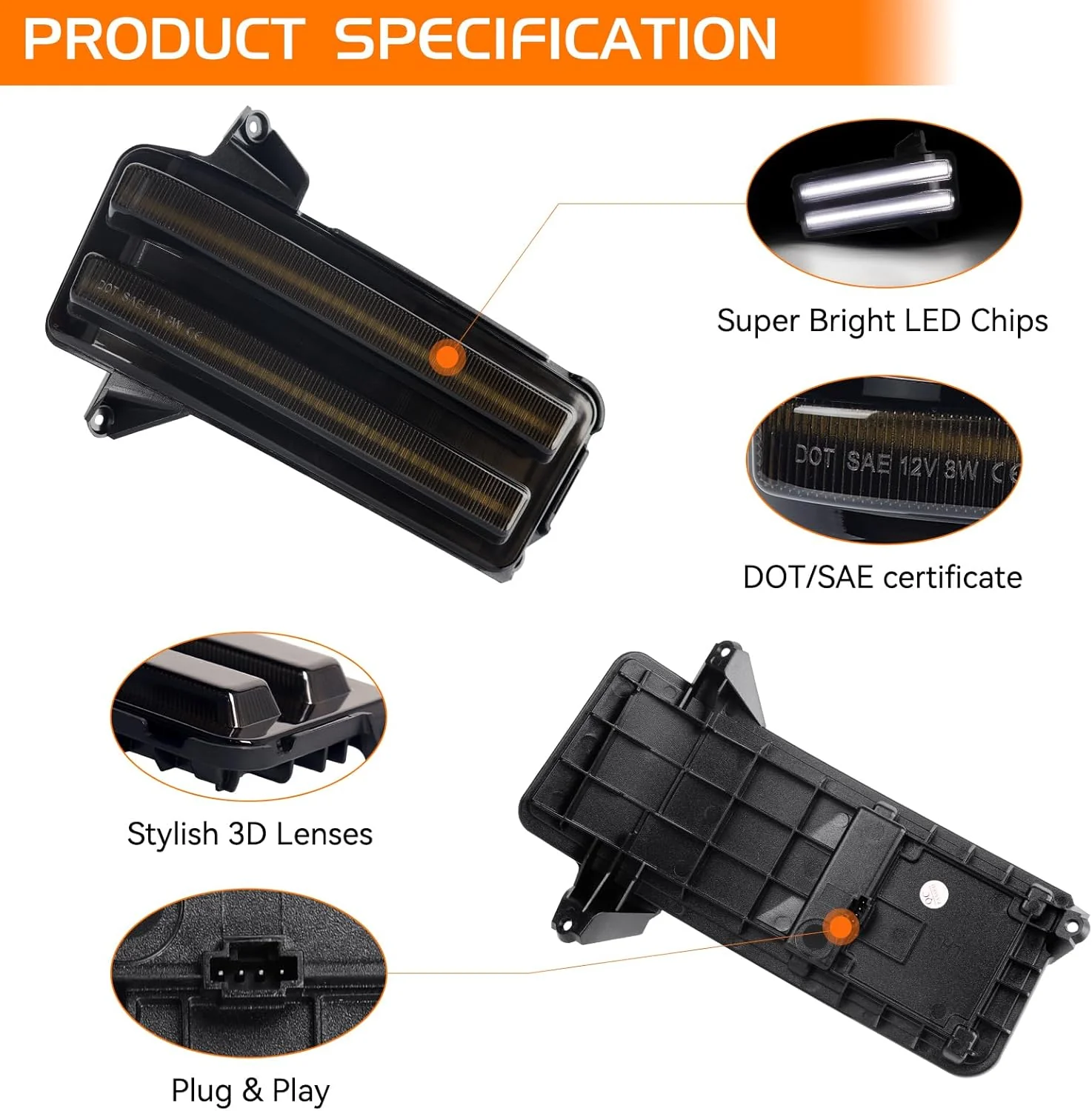 2020-2026+ GMC Chevy Sierra Silverado Smoked Switchback LED Mirror Lights - Image 6