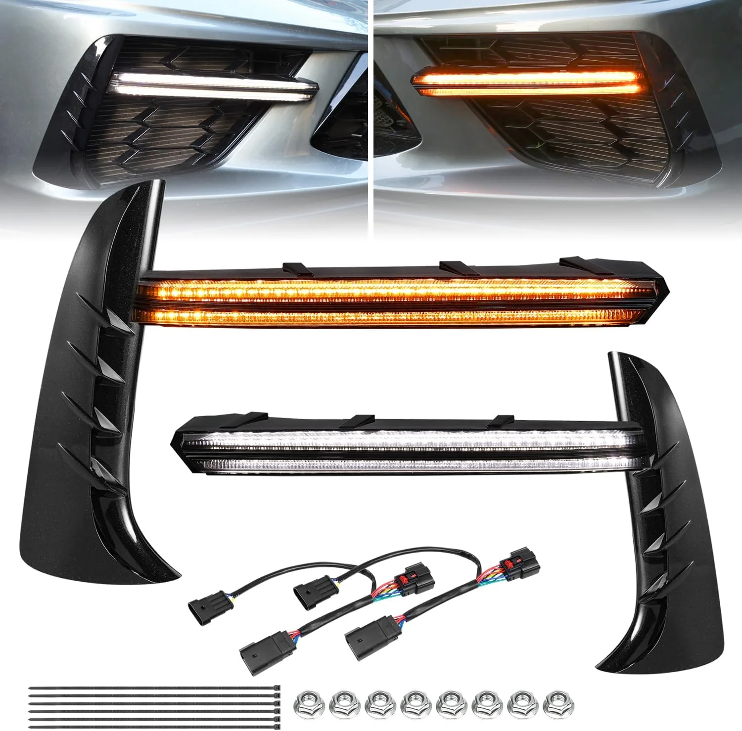 2020+ Chevy C8 Corvette Sequential Switchback LED DRL Grill Accent Bumper Lights - Image 12