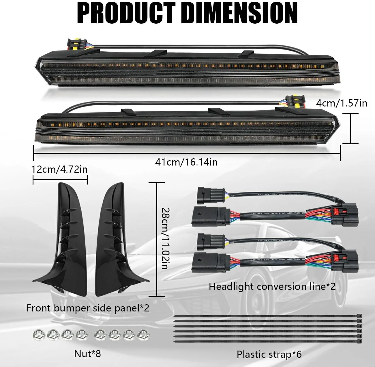 2020+ Chevy C8 Corvette Sequential Switchback LED DRL Grill Accent Bumper Lights - Image 5