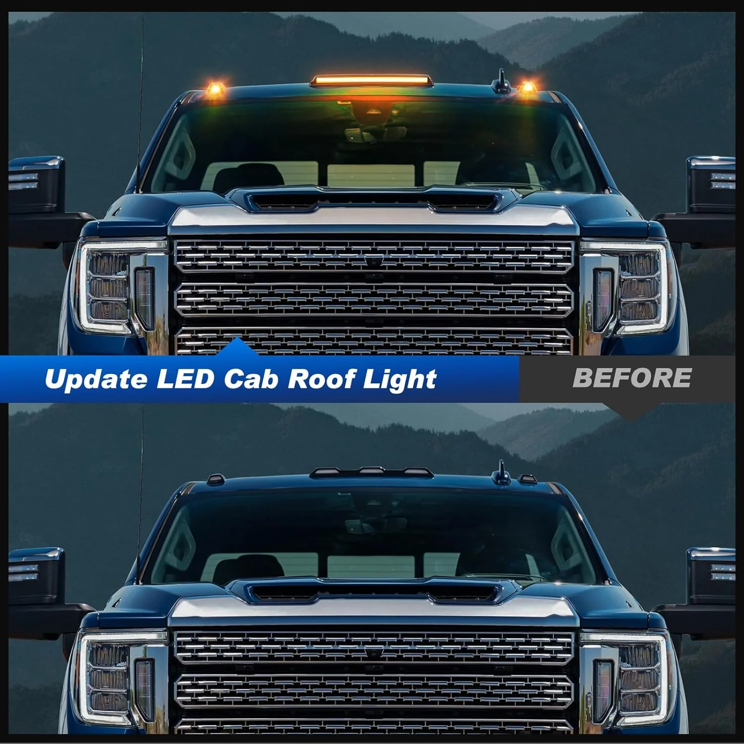 2020-2026+ GMC Chevy HD Smoked White Amber LED Roof Cab Lights - Image 13