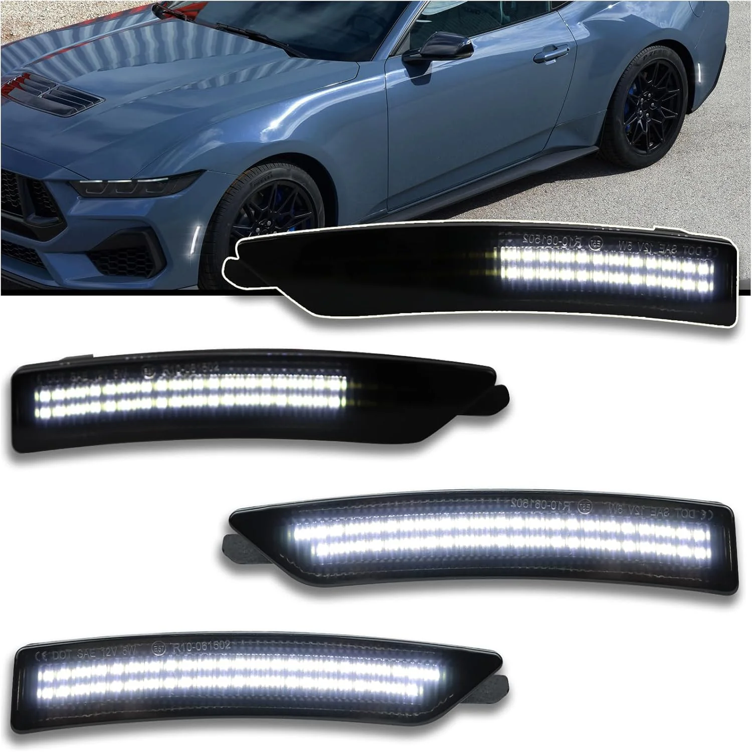 2024-2026+ Ford Mustang S650 SCANNING White LED Smoked Side Marker Lights - Image 3