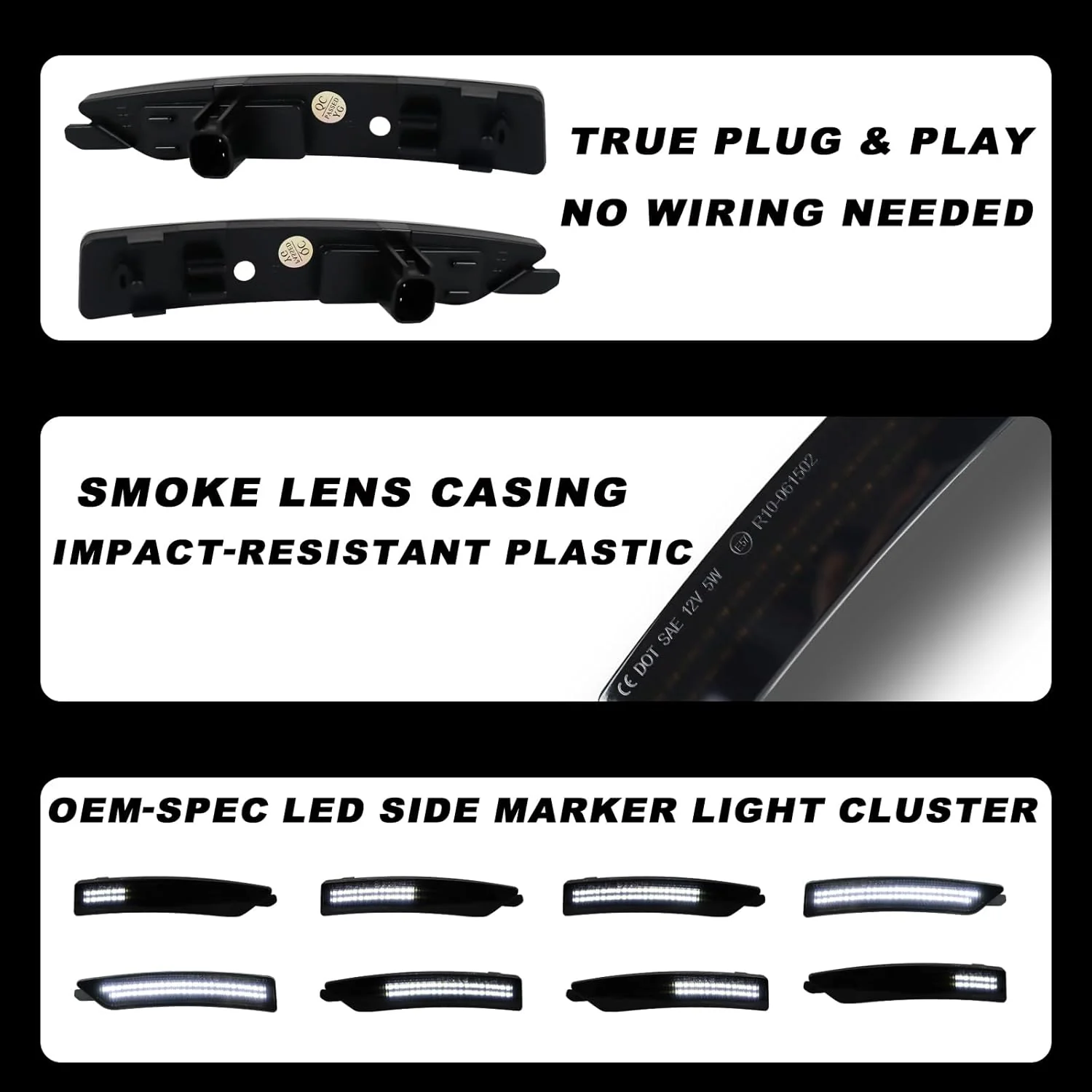 2024-2026+ Ford Mustang S650 SCANNING White LED Smoked Side Marker Lights - Image 4