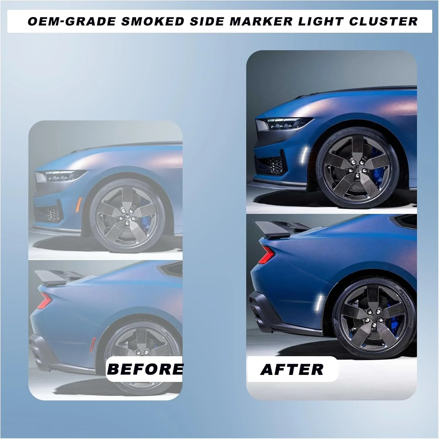 2024-2026+ Ford Mustang S650 SCANNING White LED Smoked Side Marker Lights - Image 5