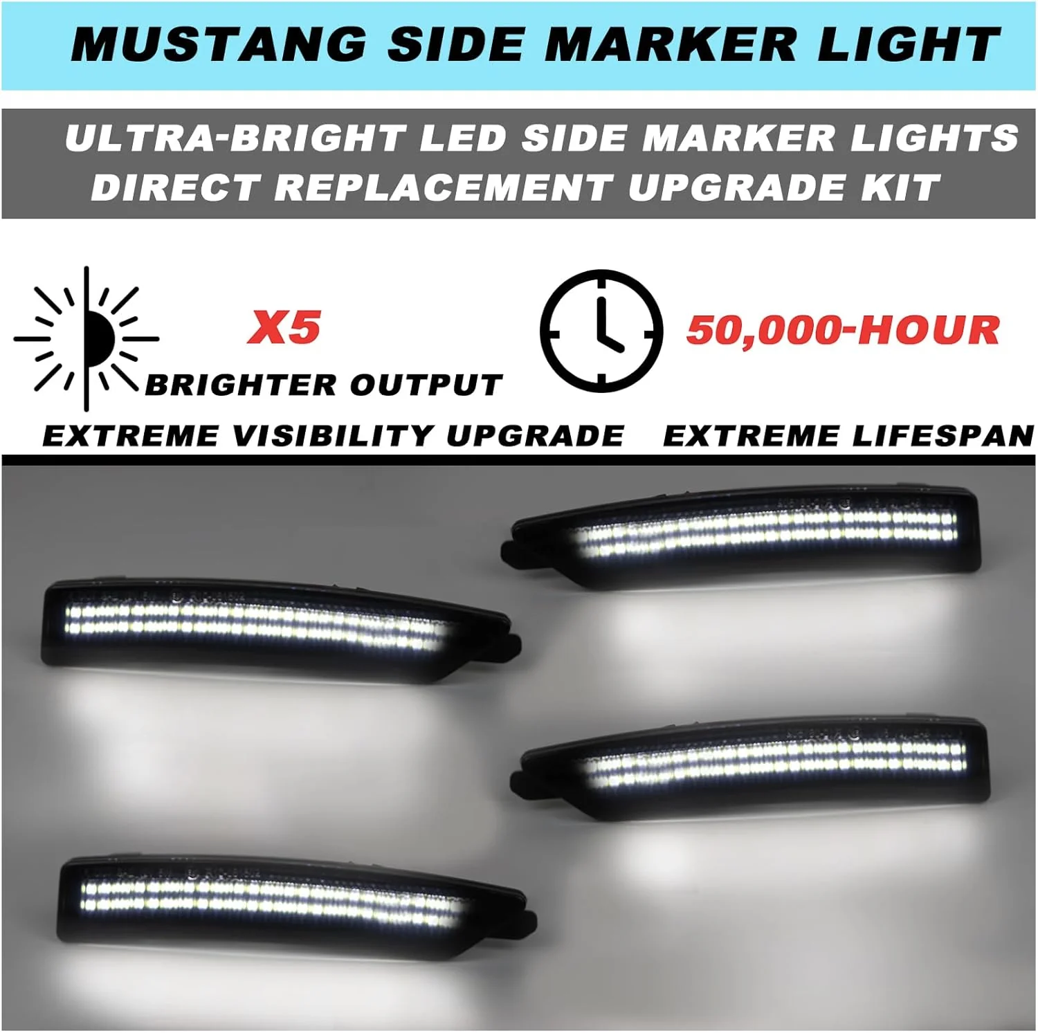 2024-2026+ Ford Mustang S650 SCANNING White LED Smoked Side Marker Lights - Image 6