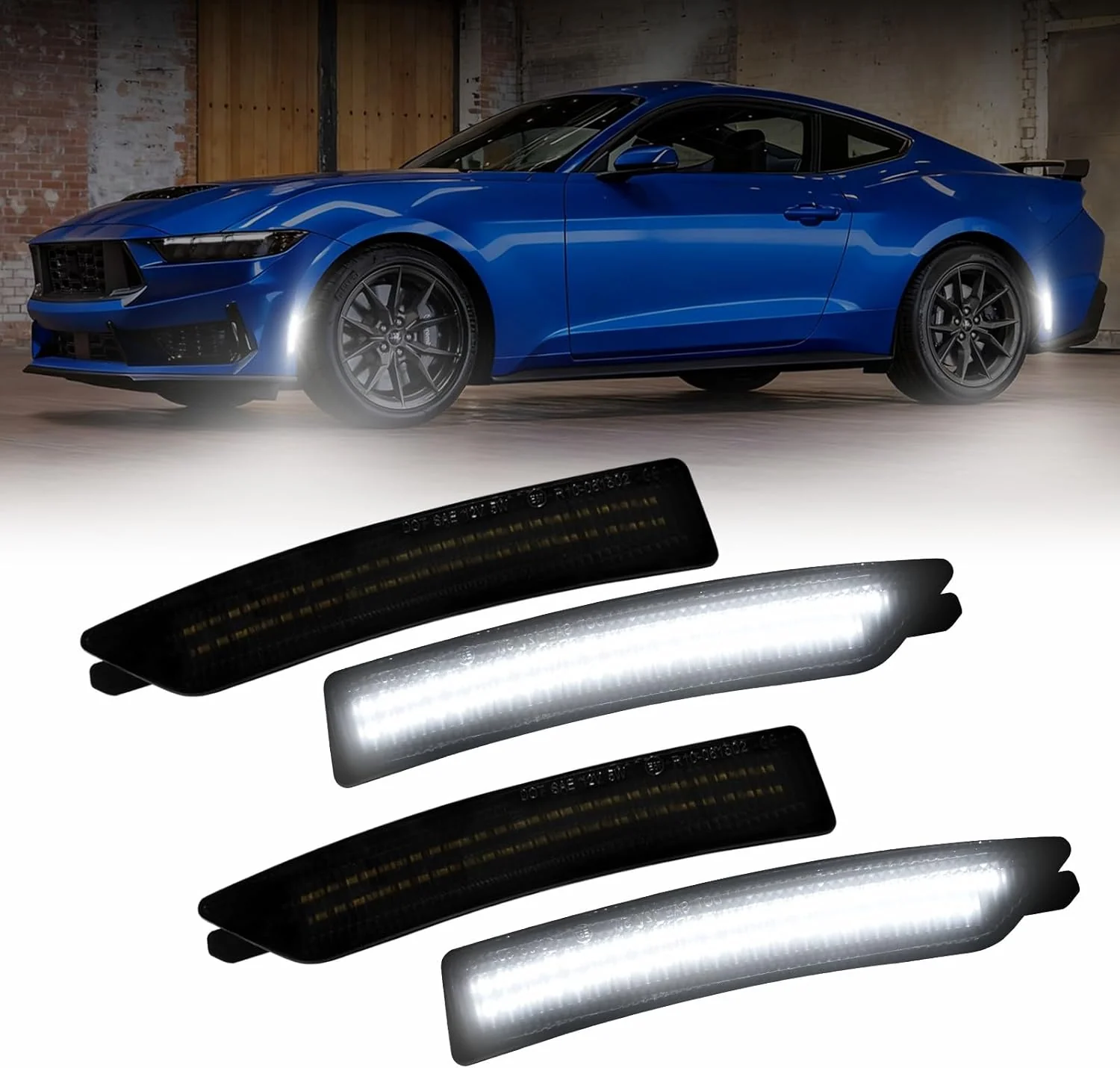 2024-2026+ Ford Mustang S650 SCANNING White LED Smoked Side Marker Lights - Image 7