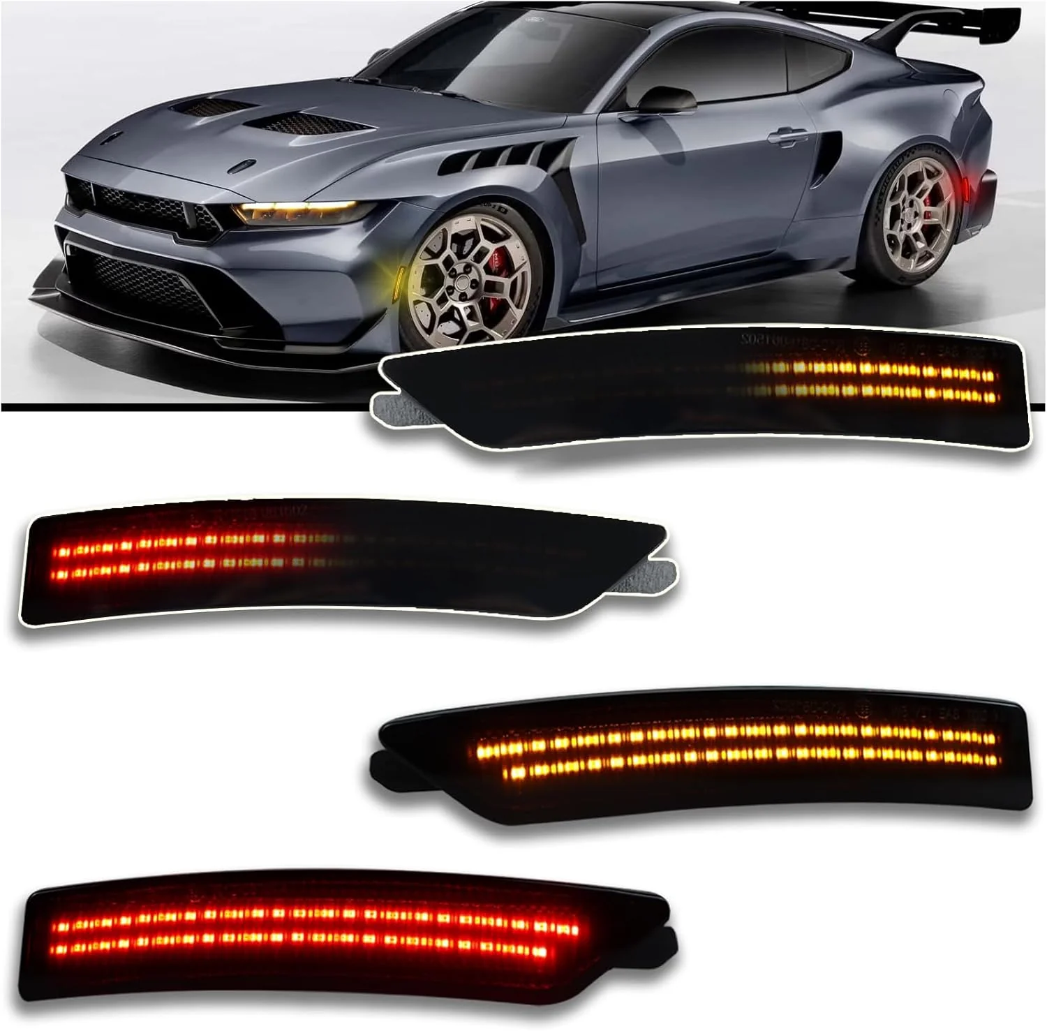 2024-2026+ Ford Mustang S650 SCANNING White LED Smoked Side Marker Lights - Image 9
