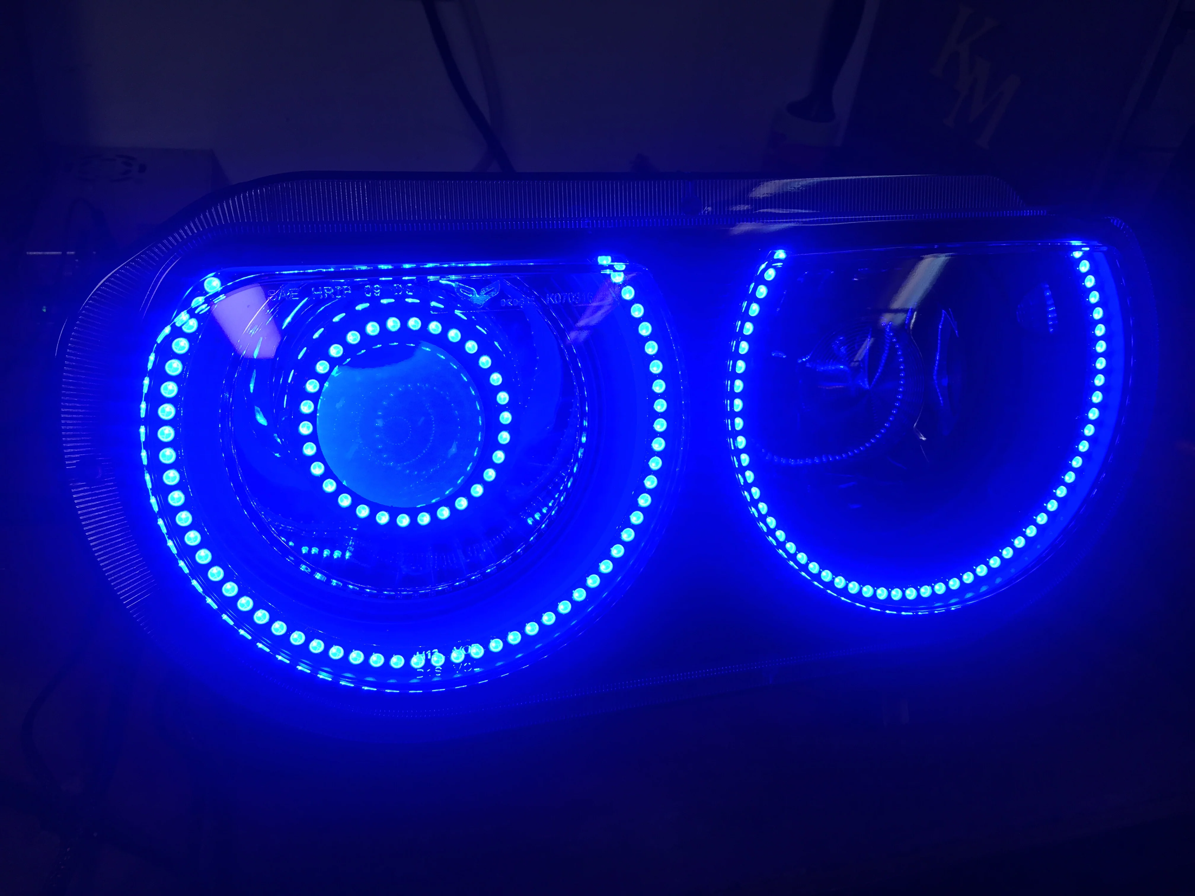 2008-2014 Dodge Challenger RGBW Color-Chasing LED Halo Prebuilt Projector Headlights (Flow Series) - Image 11