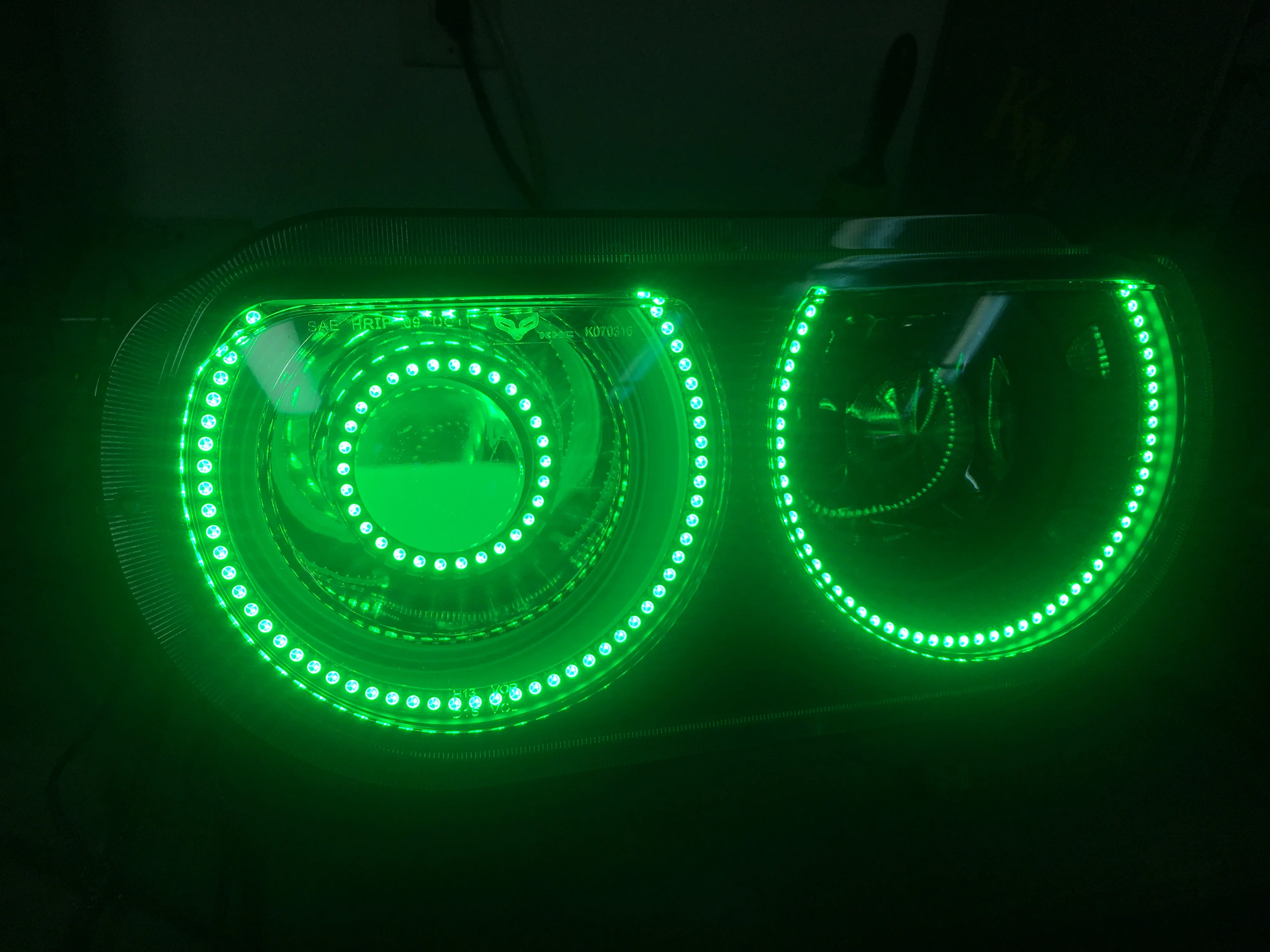 2008-2014 Dodge Challenger RGBW Color-Chasing LED Halo Prebuilt Projector Headlights (Flow Series) - Image 12