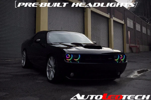2008-2014 Dodge Challenger RGBW Color-Chasing LED Halo Prebuilt Projector Headlights (Flow Series) - Image 4